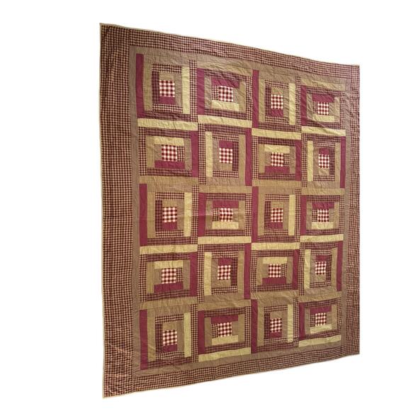 VHC BRANDS Cotton Patchwork Quilt Red Gingham & Plaid size King - Picture 6 of 16